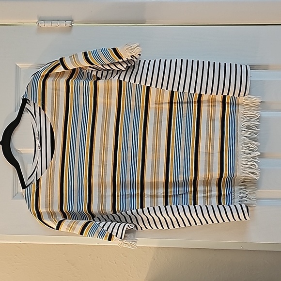Zara striped short-sleeve top fringe hem - Picture 2 of 5